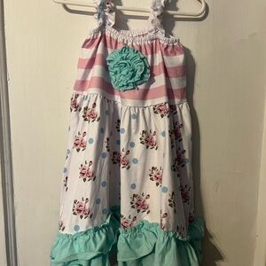 Charming Kids Floral and Striped Dress with Ruffle Hem Shorts